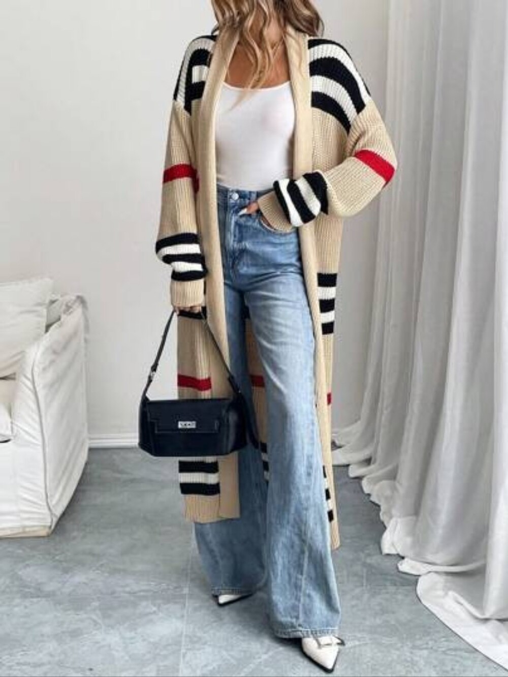 Open Front Long Knit Cardigan - Picture 2 of 10